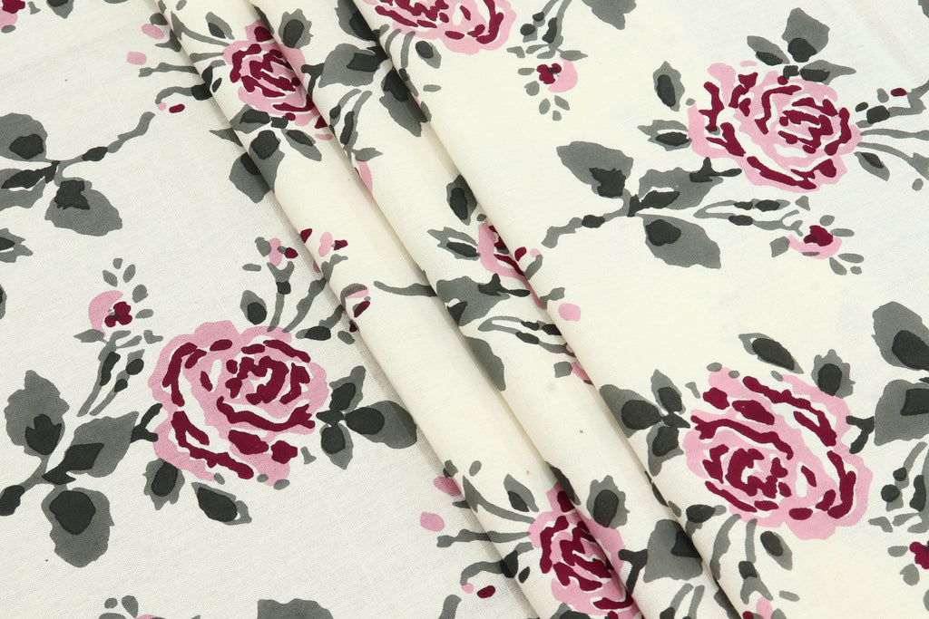 Mughal Floral Print Cotton Fabric: Indian Hand Block Fabric By The Yard
