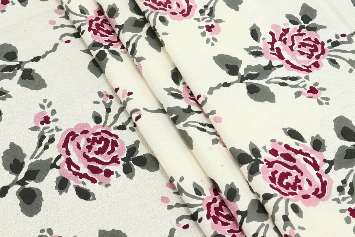 Mughal Floral Print Cotton Fabric: Indian Hand Block Fabric By The Yard