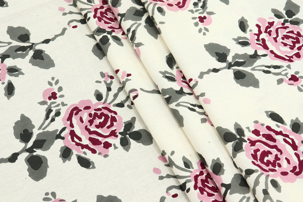 Mughal Floral Print Cotton Fabric: Indian Hand Block Fabric By The Yard