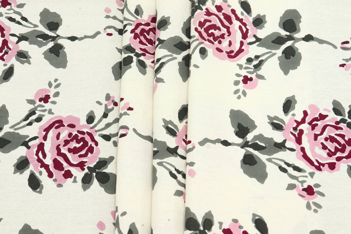 Mughal Floral Print Cotton Fabric: Indian Hand Block Fabric By The Yard