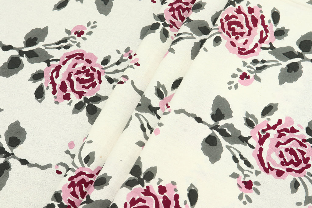 Mughal Floral Print Cotton Fabric: Indian Hand Block Fabric By The Yard