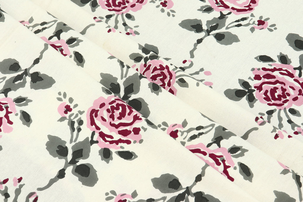 Mughal Floral Print Cotton Fabric: Indian Hand Block Fabric By The Yard