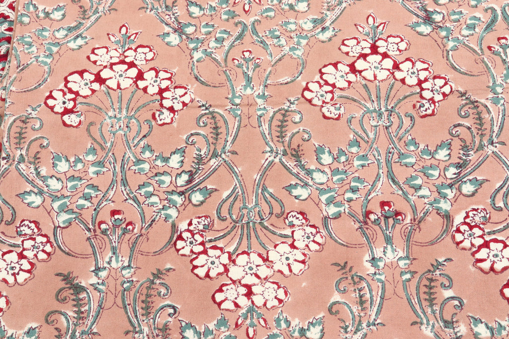 Orange and Red colour Pure Cotton Block Print Fabric by the Yard, fabric by the meter, Indian Wood Block, Handstamped
