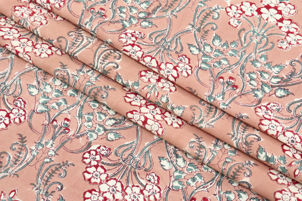 Orange and Red colour Pure Cotton Block Print Fabric by the Yard, fabric by the meter, Indian Wood Block, Handstamped