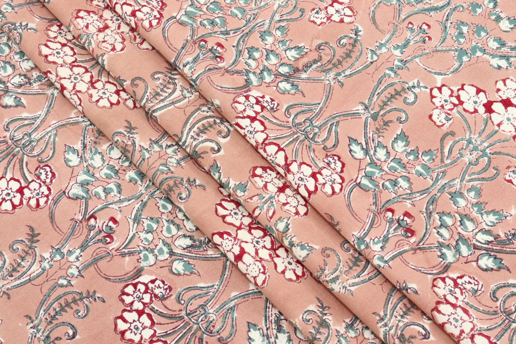 Orange and Red colour Pure Cotton Block Print Fabric by the Yard, fabric by the meter, Indian Wood Block, Handstamped