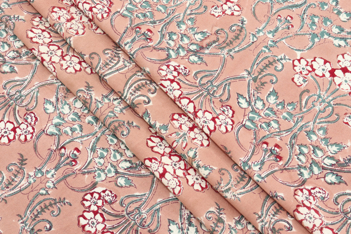 Orange and Red colour Pure Cotton Block Print Fabric by the Yard, fabric by the meter, Indian Wood Block, Handstamped
