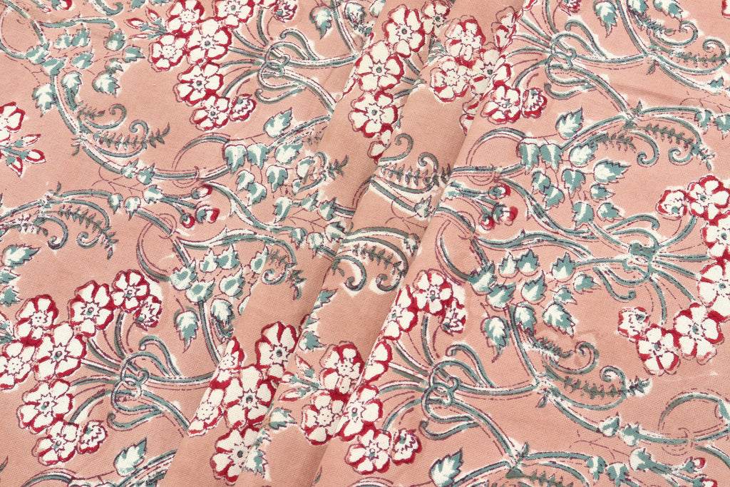 Orange and Red colour Pure Cotton Block Print Fabric by the Yard, fabric by the meter, Indian Wood Block, Handstamped