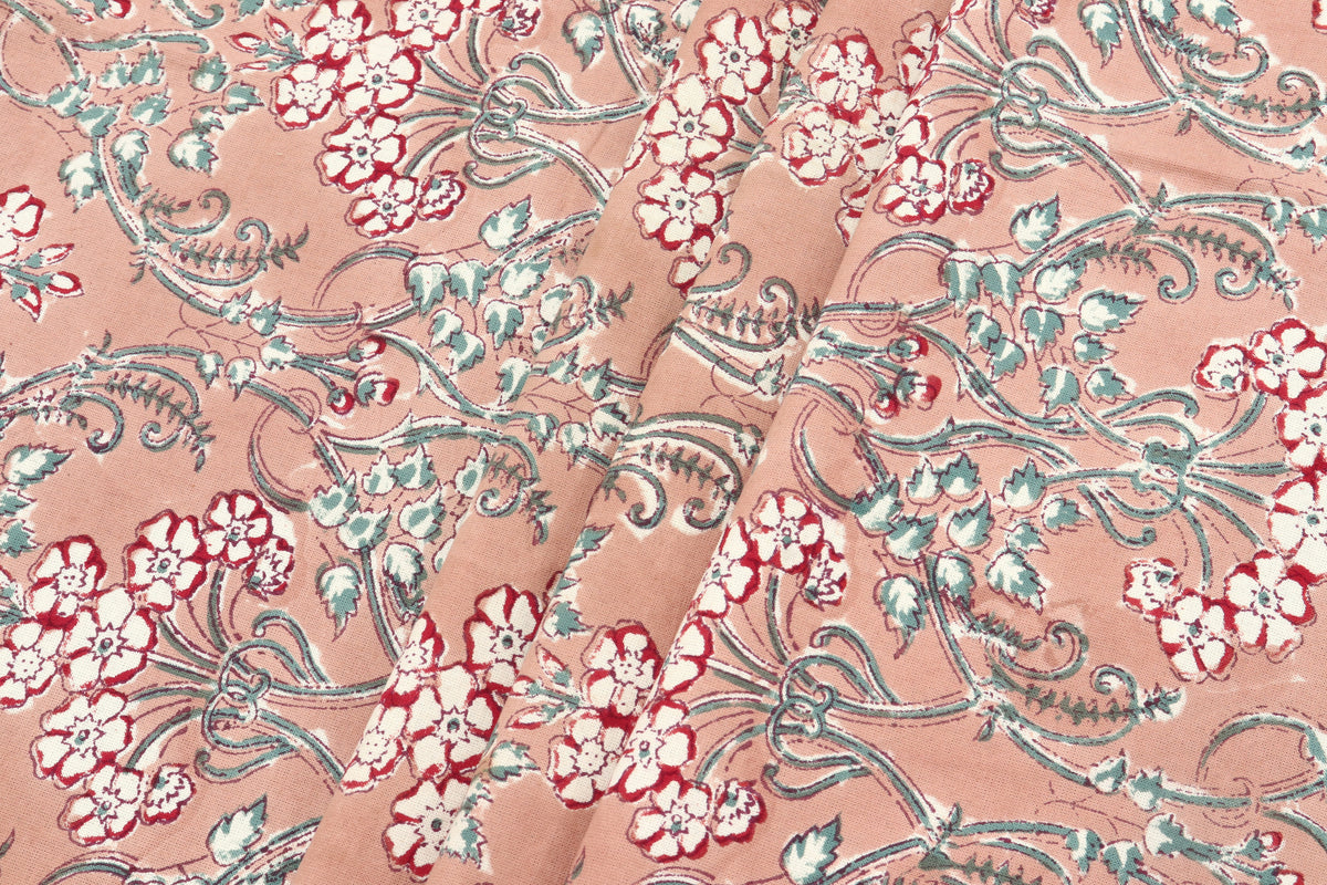 Orange and Red colour Pure Cotton Block Print Fabric by the Yard, fabric by the meter, Indian Wood Block, Handstamped