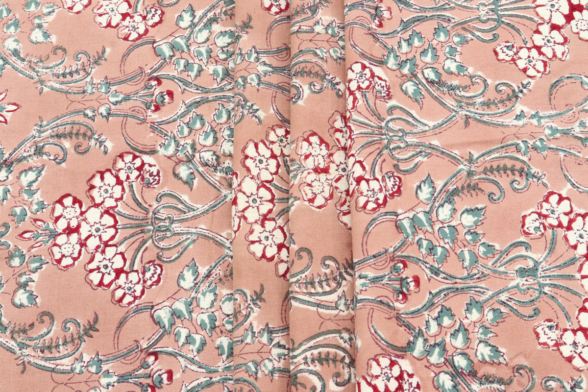 Orange and Red colour Pure Cotton Block Print Fabric by the Yard, fabric by the meter, Indian Wood Block, Handstamped