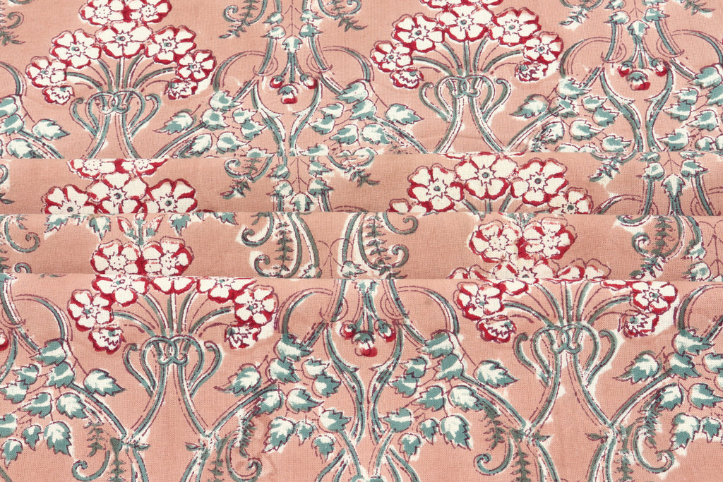 Orange and Red colour Pure Cotton Block Print Fabric by the Yard, fabric by the meter, Indian Wood Block, Handstamped