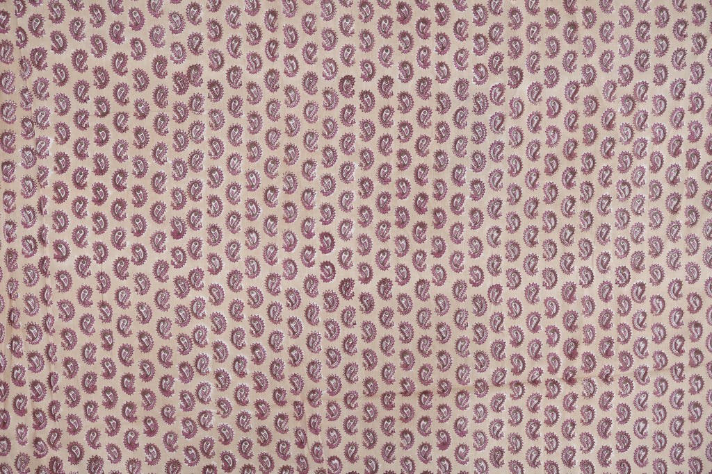 Hand Blockprint Cotton Fabric: Brown & Pink Paisley, Indian Fabric by the Yard