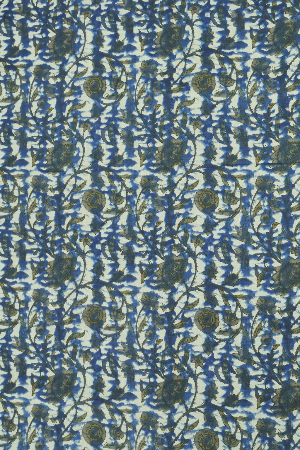 Blue Floral Blockprint Cotton Fabric: Handstamped Indian Fabric