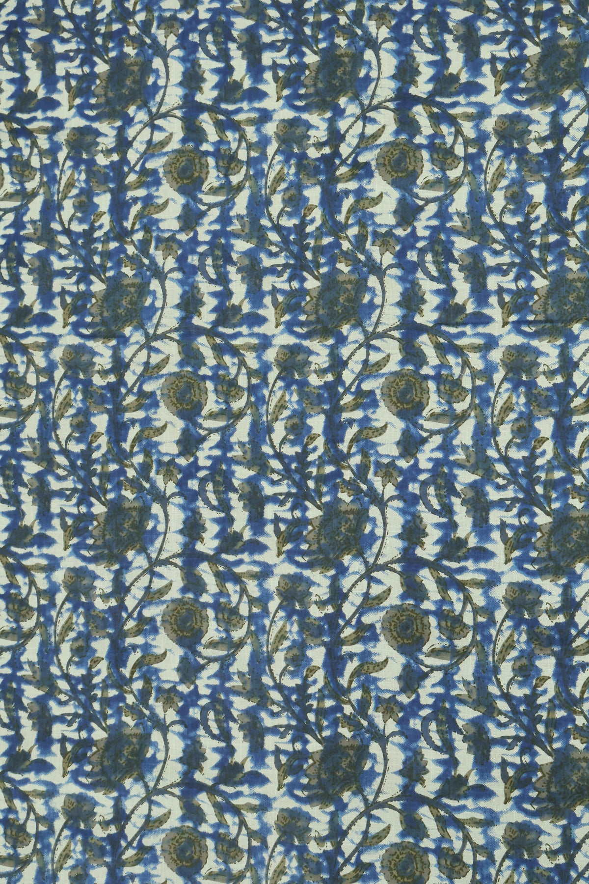 Blue Floral Blockprint Cotton Fabric: Handstamped Indian Fabric