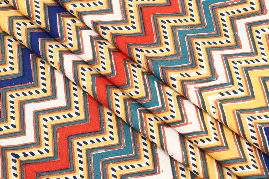 Multicolour colour Pure Cotton Block Print Fabric by the Yard, fabric by the meter, Indian Wood Block, Handstamped