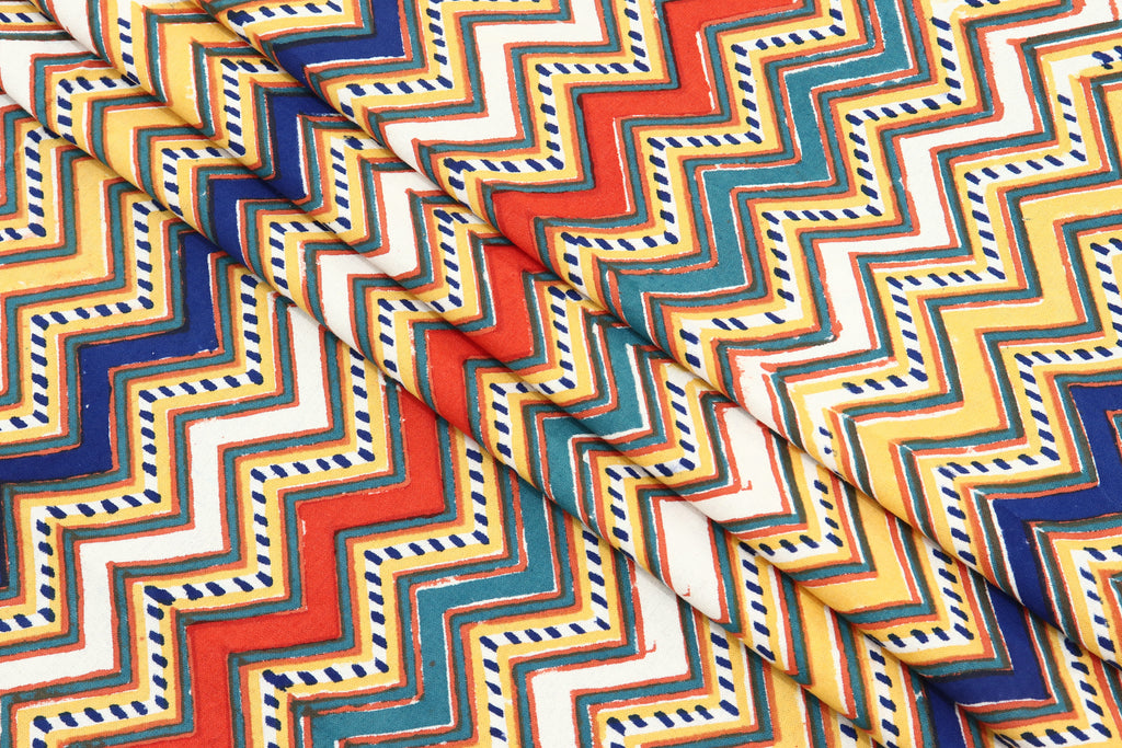 Multicolour colour Pure Cotton Block Print Fabric by the Yard, fabric by the meter, Indian Wood Block, Handstamped