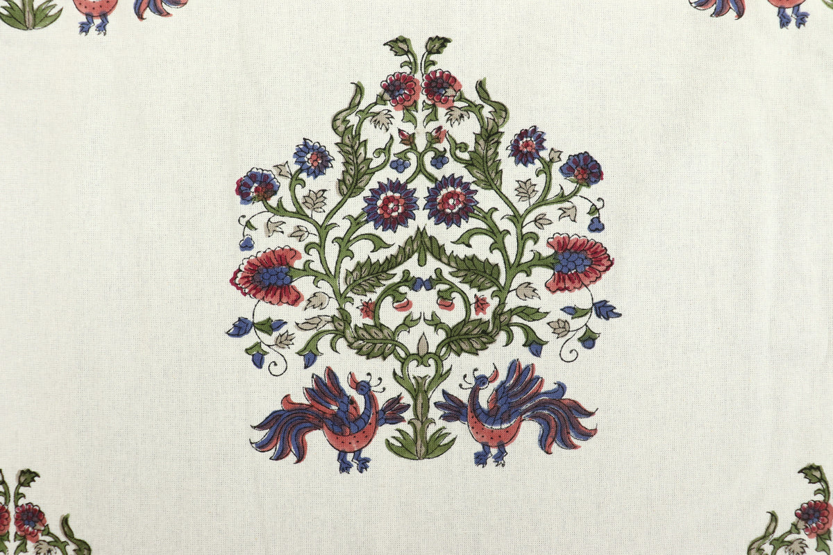 Hand Block Print Indian Cotton Fabric: Mughal Floral Print