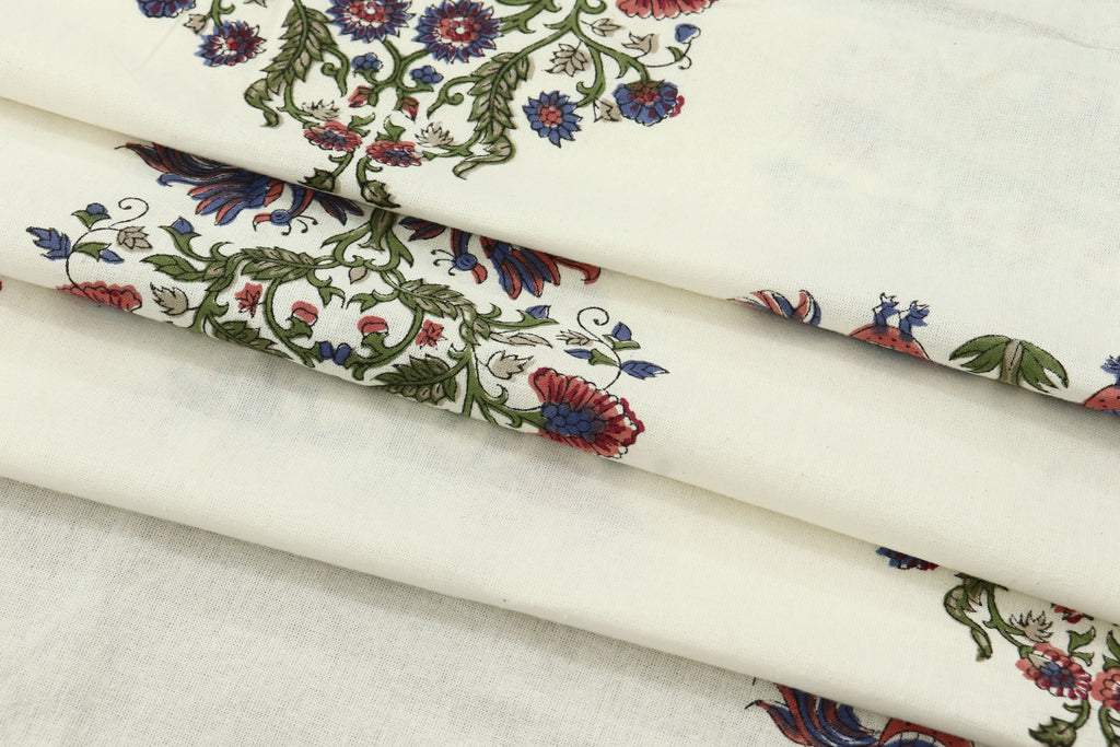 Hand Block Print Indian Cotton Fabric: Mughal Floral Print