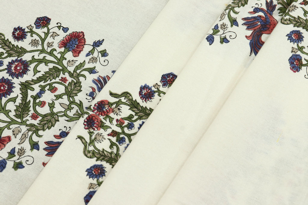 Hand Block Print Indian Cotton Fabric: Mughal Floral Print