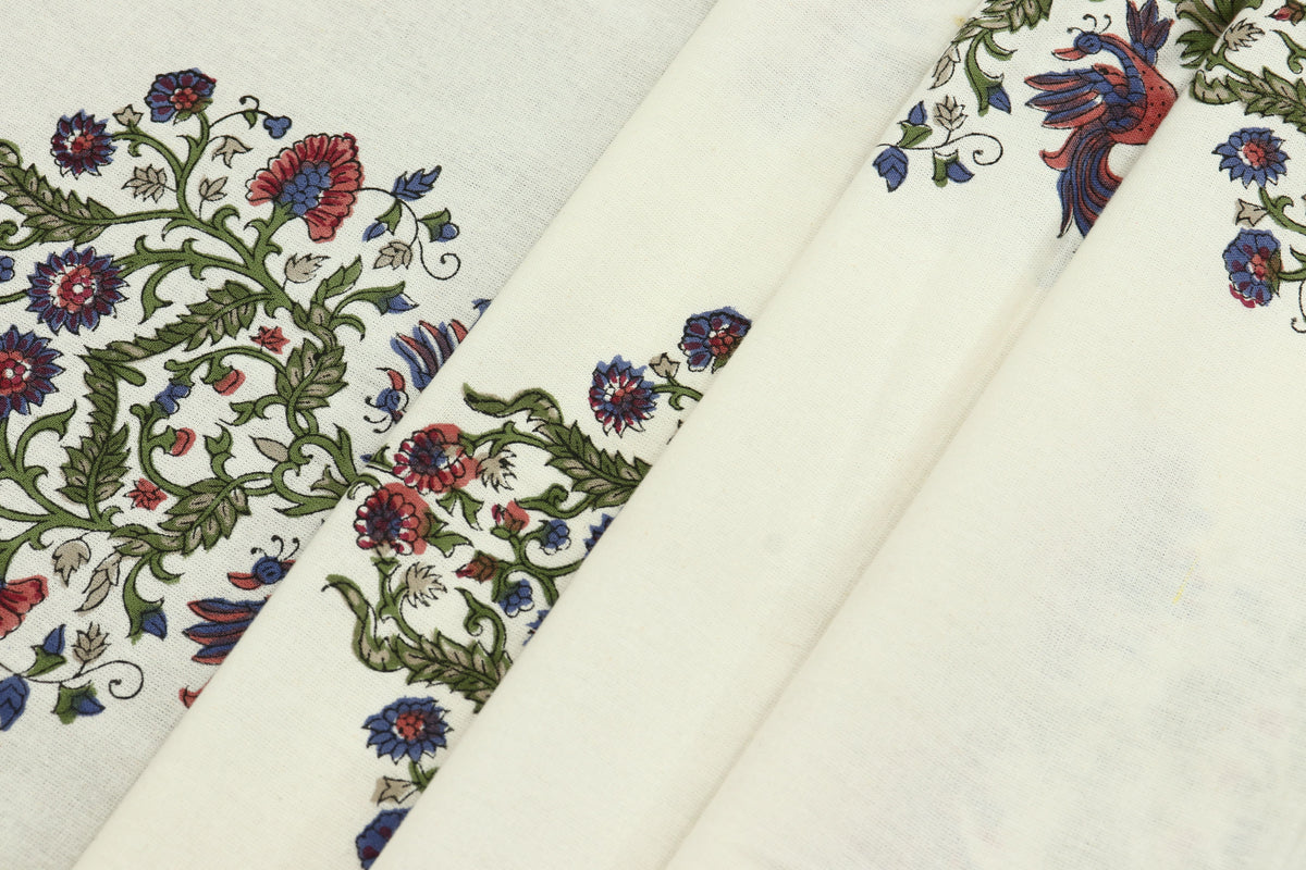 Hand Block Print Indian Cotton Fabric: Mughal Floral Print