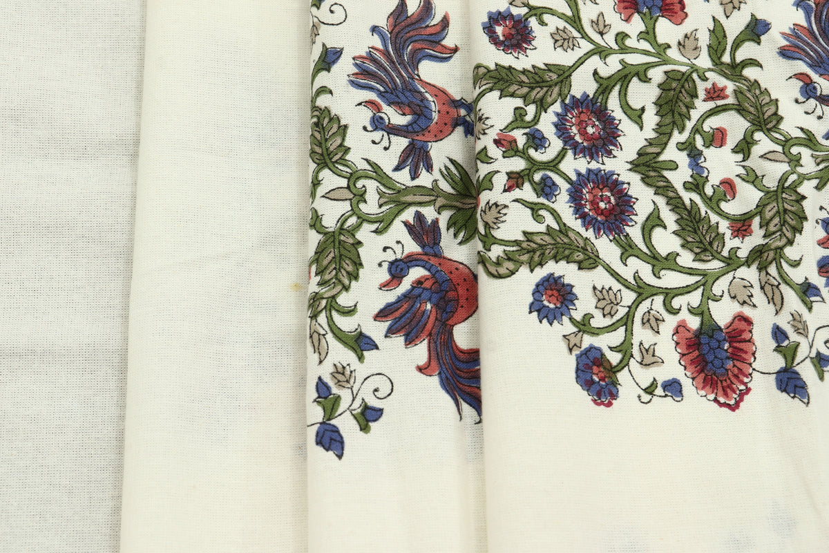 Hand Block Print Indian Cotton Fabric: Mughal Floral Print