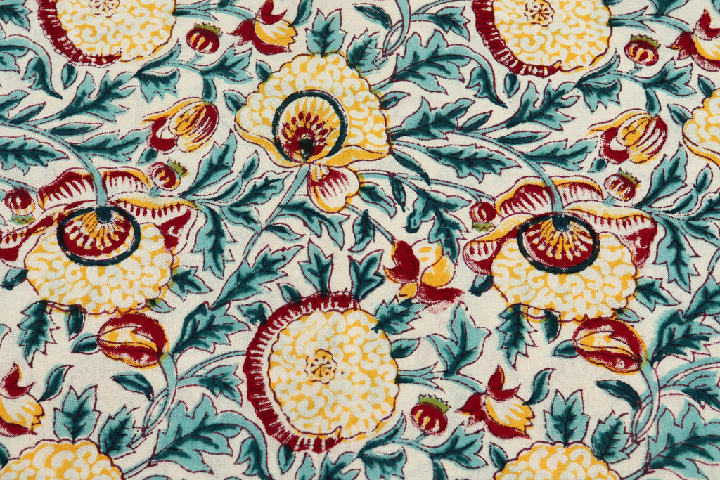 Blue and Yellow colour Pure Cotton Block Print Fabric by the Yard, fabric by the meter, Indian Wood Block, Handstamped