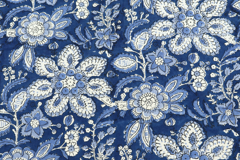 Blue and White colour Pure Cotton Block Print Fabric by the Yard, fabric by the meter, Indian Wood Block, Handstamped