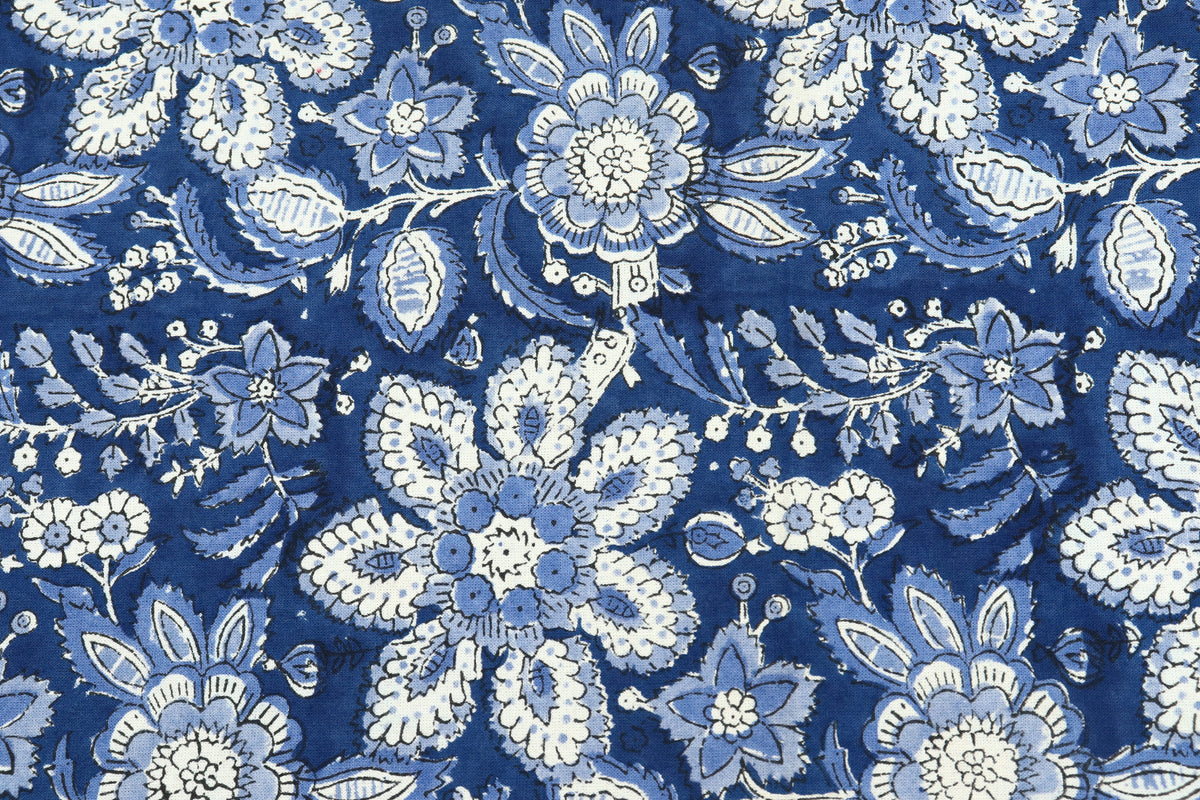 Blue and White colour Pure Cotton Block Print Fabric by the Yard, fabric by the meter, Indian Wood Block, Handstamped