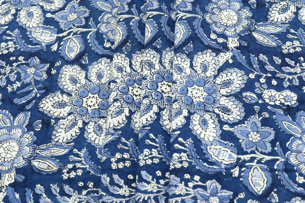 Blue and White colour Pure Cotton Block Print Fabric by the Yard, fabric by the meter, Indian Wood Block, Handstamped
