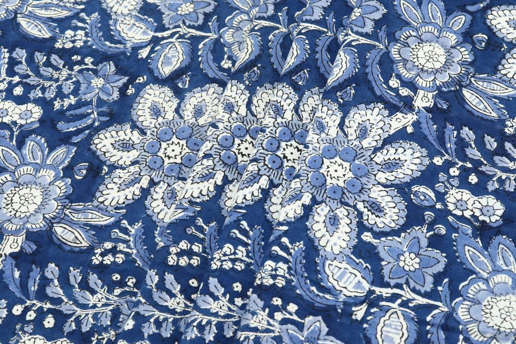 Blue and White colour Pure Cotton Block Print Fabric by the Yard, fabric by the meter, Indian Wood Block, Handstamped
