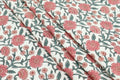 Pink Floral Block Print Cotton Fabric: Indian Hand-Stamped Fabric
