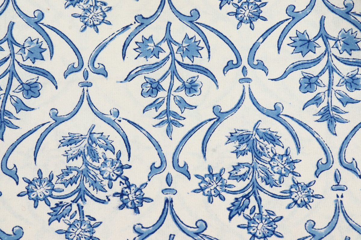 Blue and White colour Pure cotton Indian block print fabric by the yard, Fabric sample, Indian wood block, Fabric by the meter
