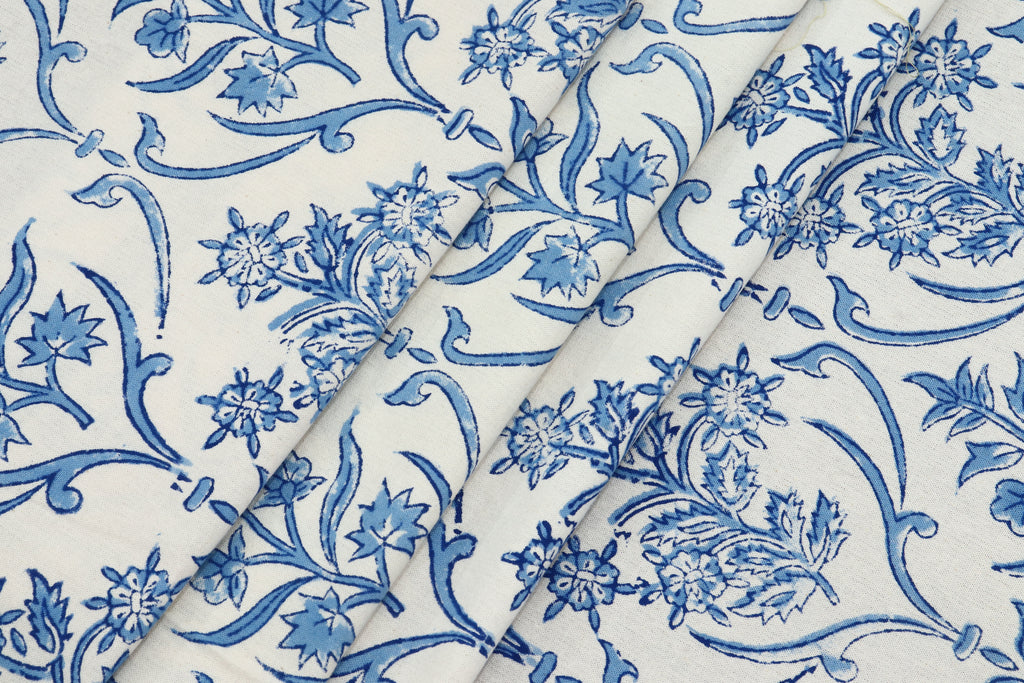Blue and White colour Pure cotton Indian block print fabric by the yard, Fabric sample, Indian wood block, Fabric by the meter