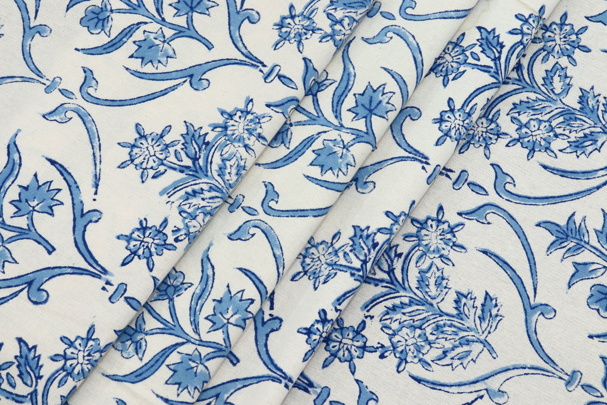 Blue and White colour Pure cotton Indian block print fabric by the yard, Fabric sample, Indian wood block, Fabric by the meter
