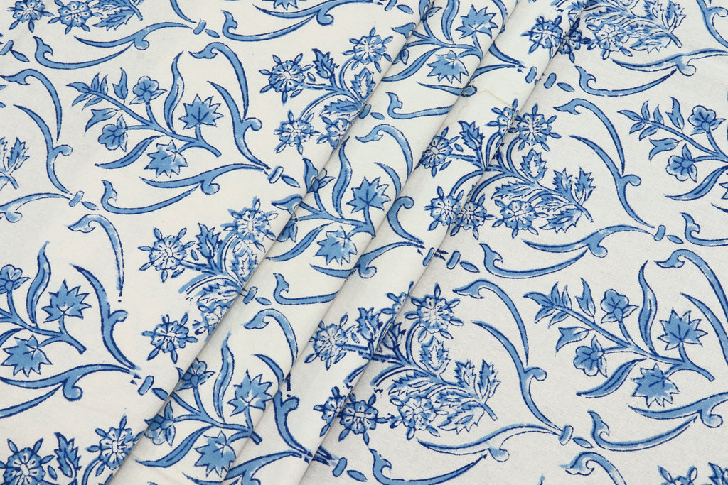 Blue and White colour Pure cotton Indian block print fabric by the yard, Fabric sample, Indian wood block, Fabric by the meter