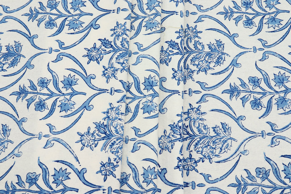 Blue and White colour Pure cotton Indian block print fabric by the yard, Fabric sample, Indian wood block, Fabric by the meter