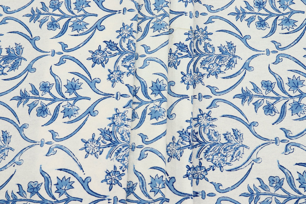 Blue and White colour Pure cotton Indian block print fabric by the yard, Fabric sample, Indian wood block, Fabric by the meter