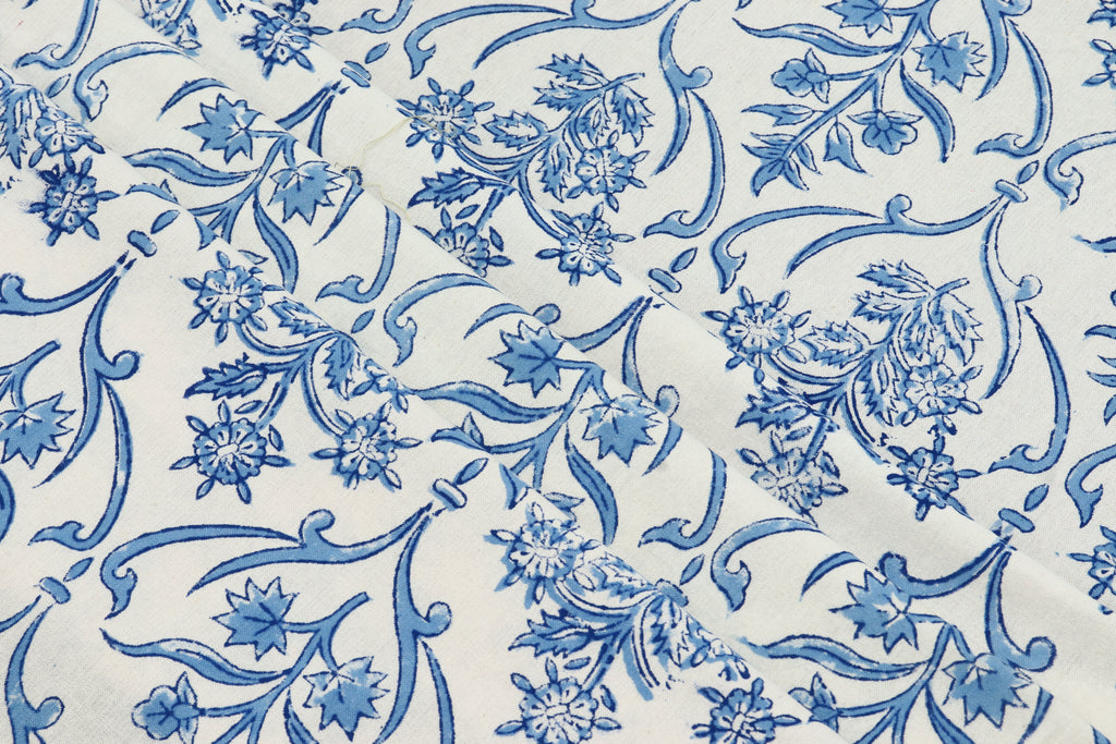 Blue and White colour Pure cotton Indian block print fabric by the yard, Fabric sample, Indian wood block, Fabric by the meter