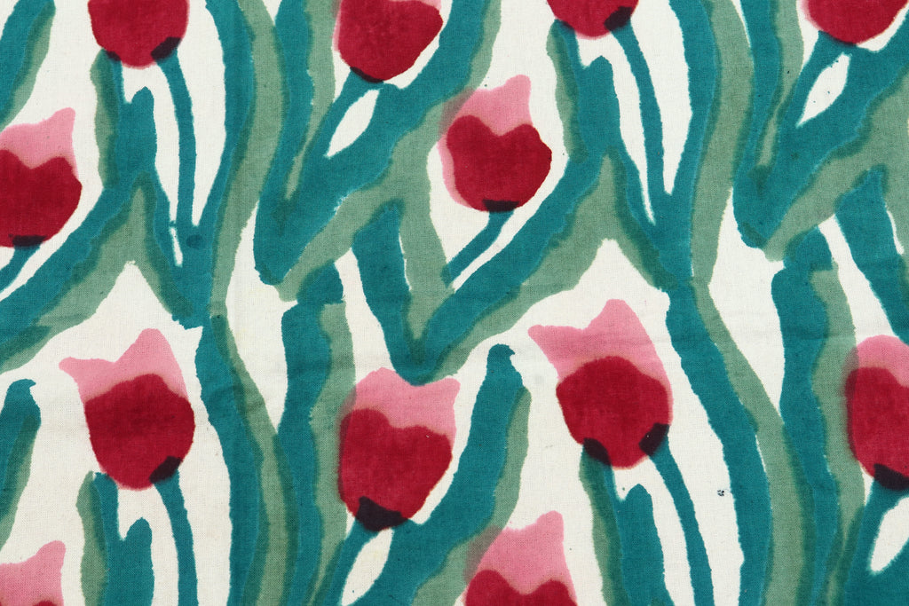 Green and Red colour Pure Cotton Block Print Fabric by the Yard, fabric by the meter, Indian Wood Block, Handstamped