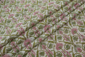 Floral Block Print Linen Fabric: Green & Pink Mughal Design