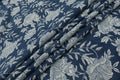 Blue & White Floral Block Print Linen Fabric - Indian Mughal Style