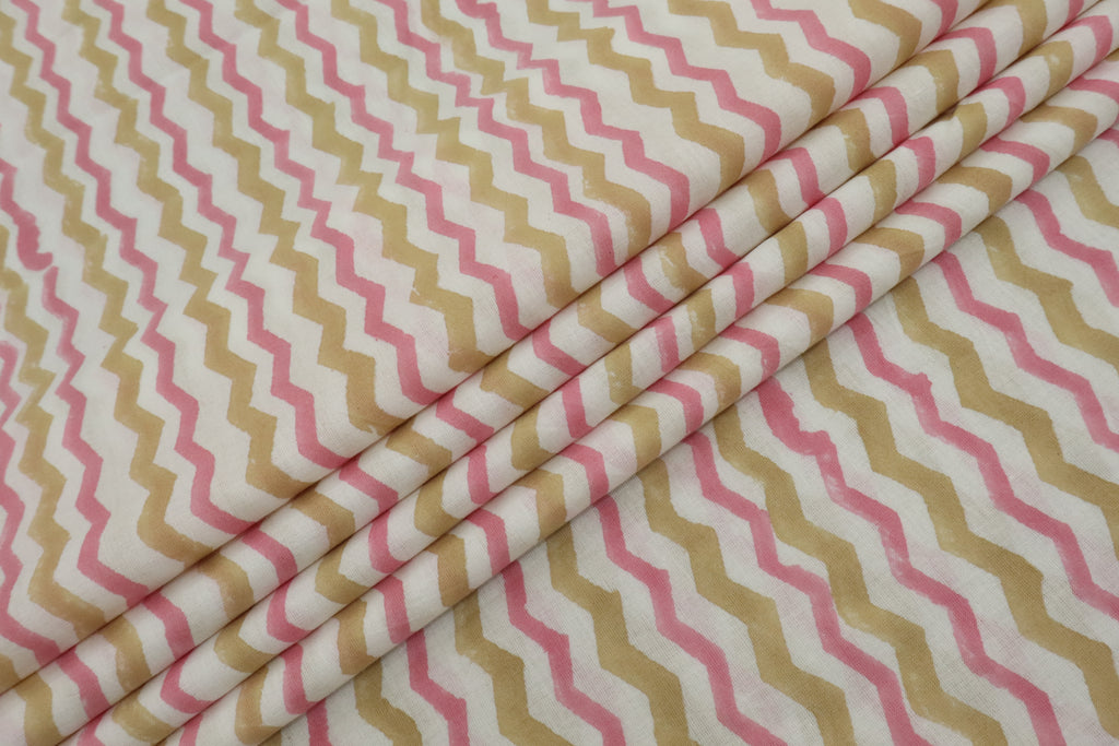 Pink Cotton Traditional Floral Hand Block Print Unstiched Material For Men's Kurta Shirts & Women's Kurti and Other Dress Material