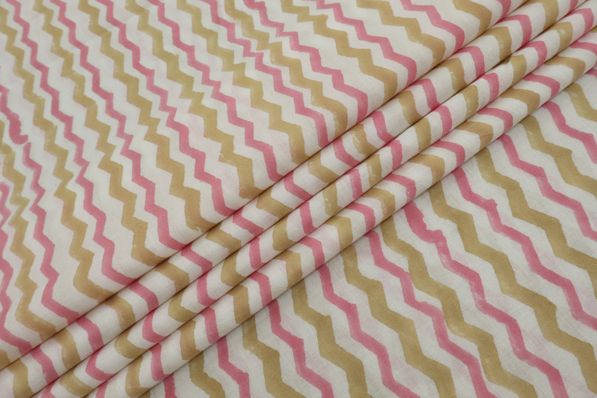 Pink Cotton Traditional Floral Hand Block Print Unstiched Material For Men's Kurta Shirts & Women's Kurti and Other Dress Material