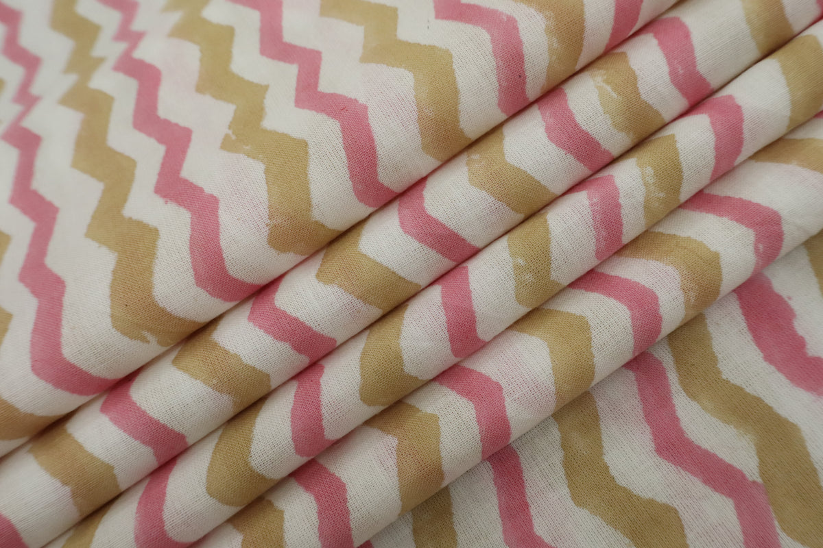 Pink Cotton Traditional Floral Hand Block Print Unstiched Material For Men's Kurta Shirts & Women's Kurti and Other Dress Material