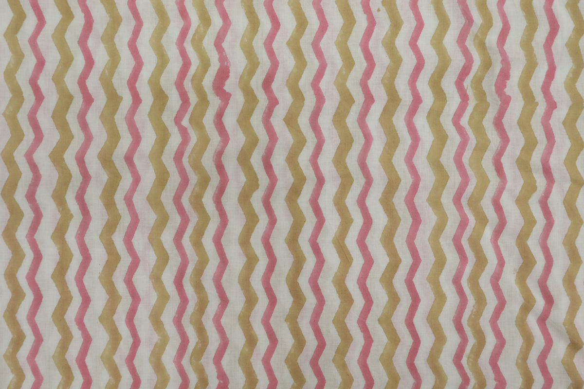 Pink Cotton Traditional Floral Hand Block Print Unstiched Material For Men's Kurta Shirts & Women's Kurti and Other Dress Material