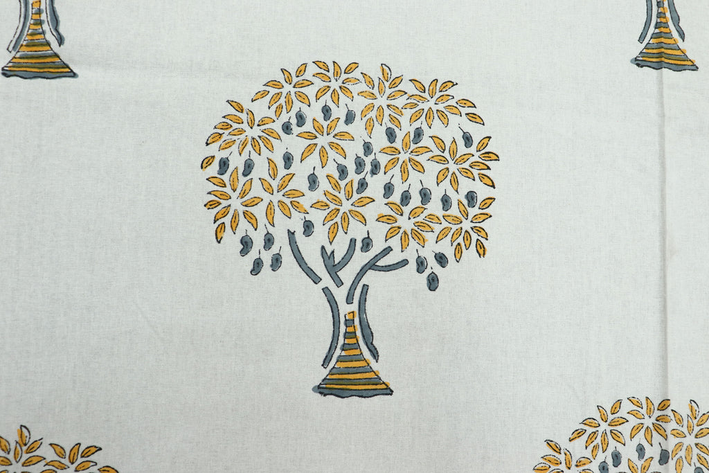 Yellow and White Pure Cotton Block Print Fabric by the Yard, fabric by the meter, Indian Wood Block, Handstamped