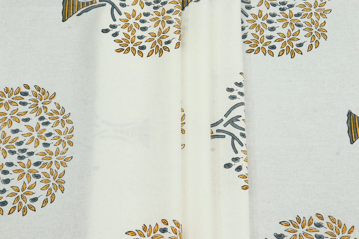Yellow and White Pure Cotton Block Print Fabric by the Yard, fabric by the meter, Indian Wood Block, Handstamped