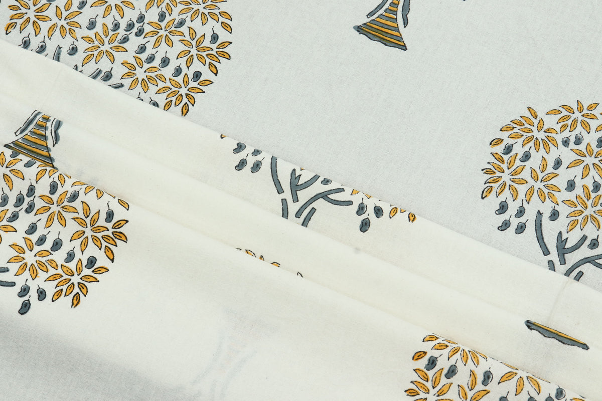 Yellow and White Pure Cotton Block Print Fabric by the Yard, fabric by the meter, Indian Wood Block, Handstamped