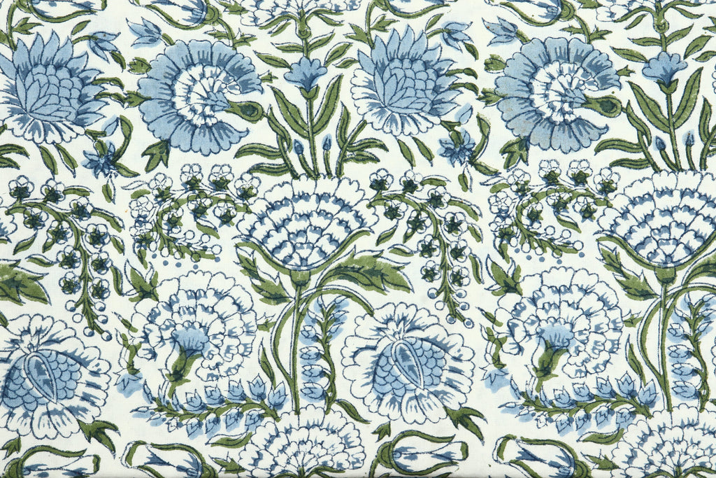 Indian Cotton Fabric: Hand Block Print Floral, 1 Yard