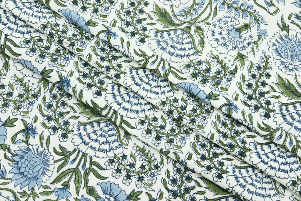Indian Cotton Fabric: Hand Block Print Floral, 1 Yard