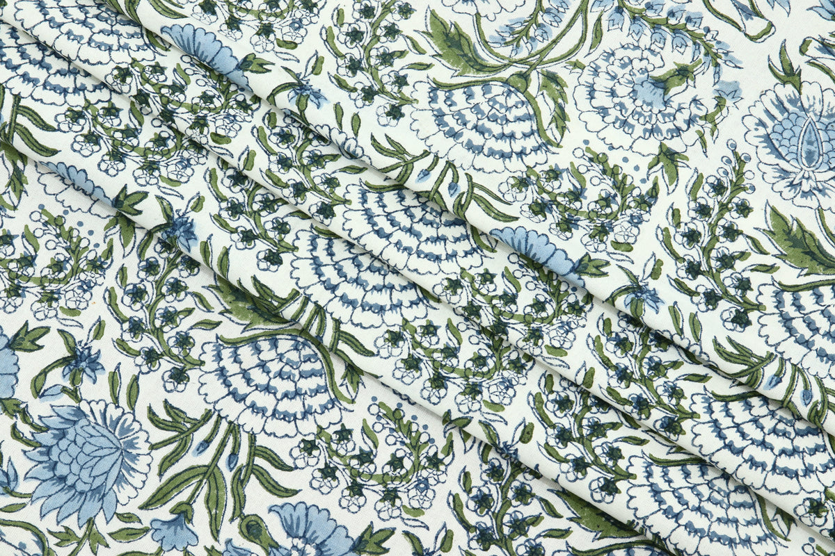 Indian Cotton Fabric: Hand Block Print Floral, 1 Yard